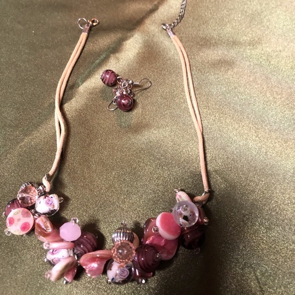 Jewelry - Vintage Necklace and Matching Earrings Glass Beads